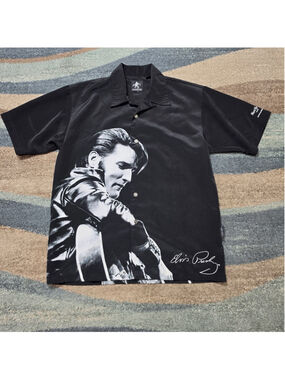 Dragonfly Shirt Mens Medium Elvis Presley Button Up Black Hard Rock Myrtle Beach